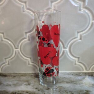 Indiana Glass Lovebug Cylinder Crystal 6 3/4" X 2" USA #31136 Ladybug Hearts